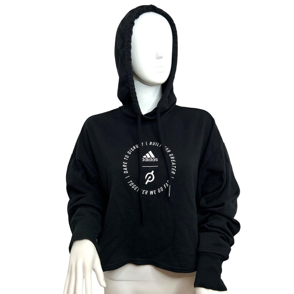Adidas x Peloton Women’s Cropped Hoodie Black Logos Graphic Sweatshirt H48722